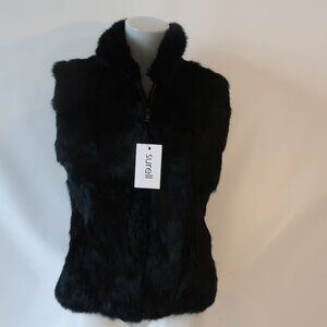 NWT Womens Surell Black Dyed Genuine Pieced Rabbit Fur Zipper Vest Jacket M/L